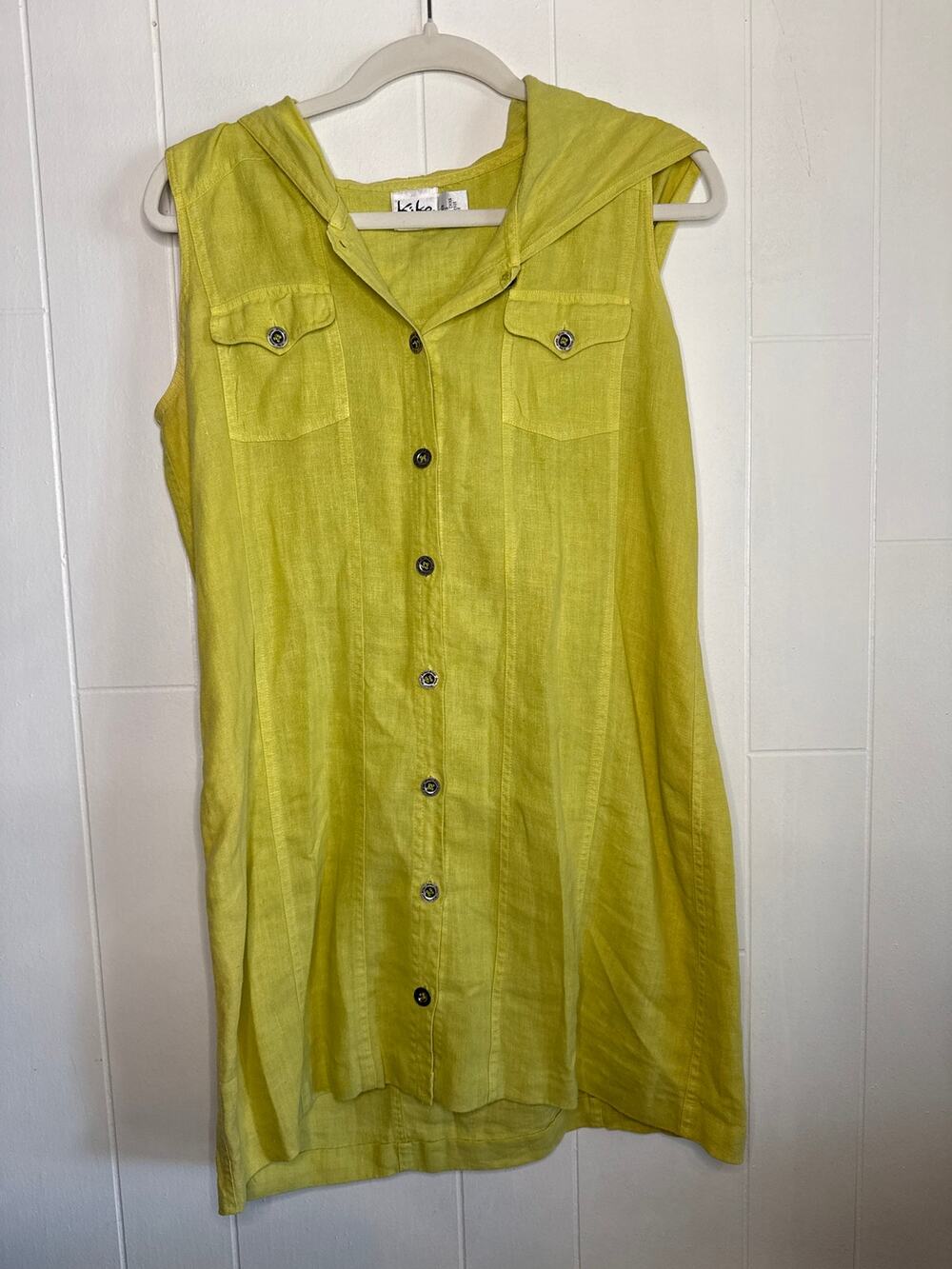 Kiki 100% linen sleeveless dress with hood size medium